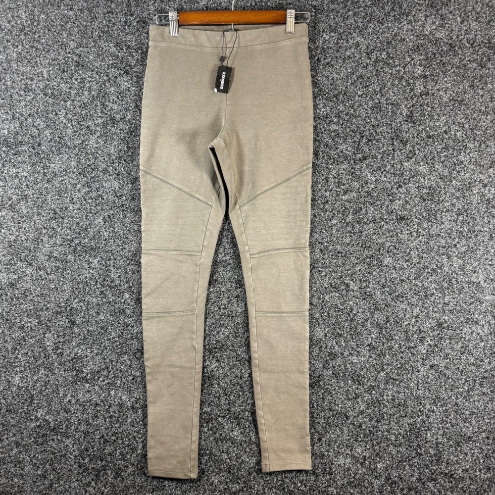 Express Womens XS Moto Leggings Taupe Brown Ribbed Knee Skinny Stretch Pants NEW